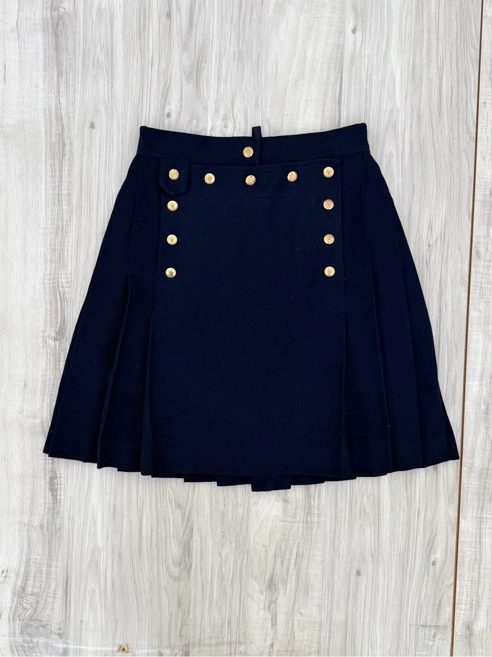 Ralph Lauren Vintage Navy Blue Pleated Wool Skirt